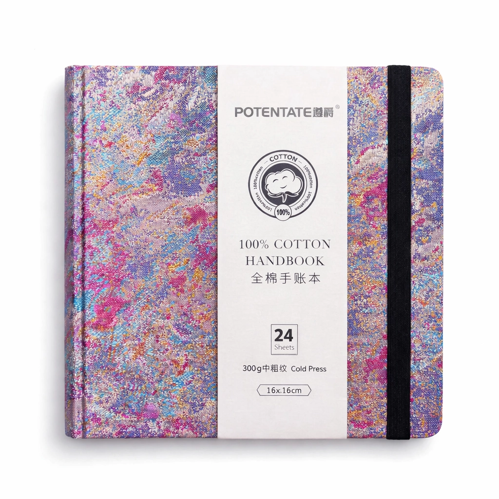 POTENTATE 16×16 cm Watercolor Sketchbook PC02 - Hardcover, 100% Cotton, 300 gsm, 24 Sheets, Acid-Free, Cold Press