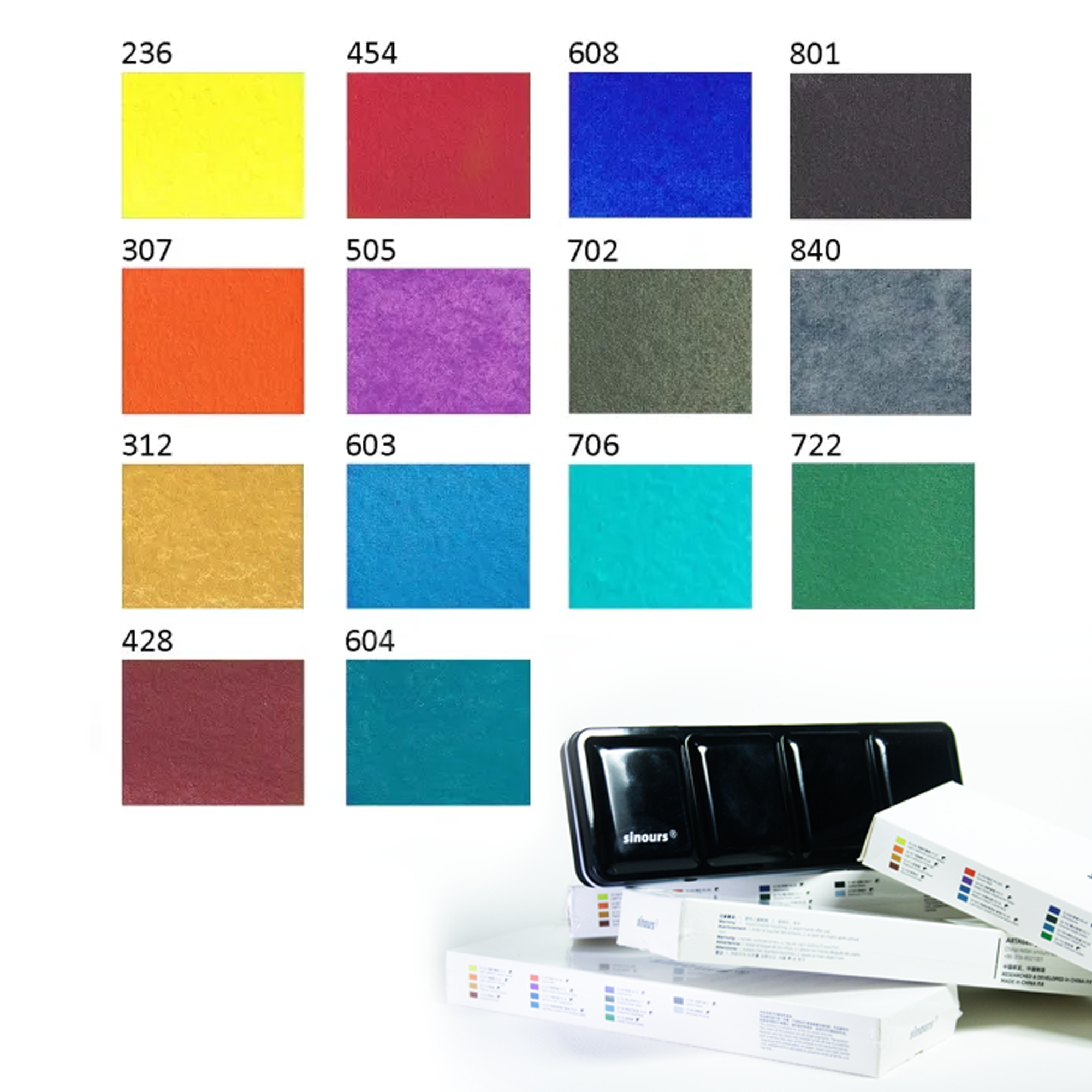 sinours 14 full pan professional watercolor box COLORS set