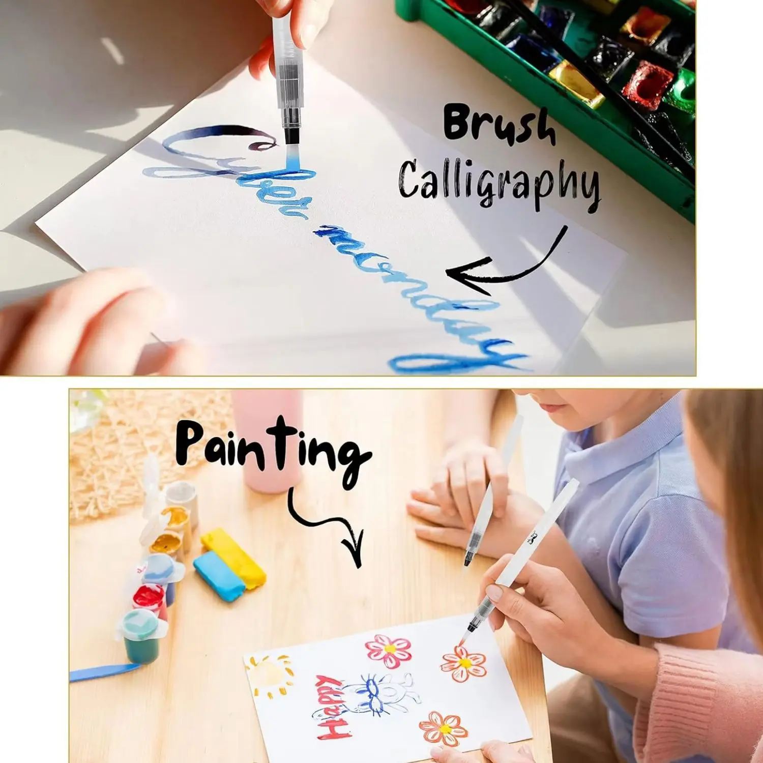 Refillable Water Brush Pens Set (6pcs) – 3 Round + 3 Flat Tips - Image 4