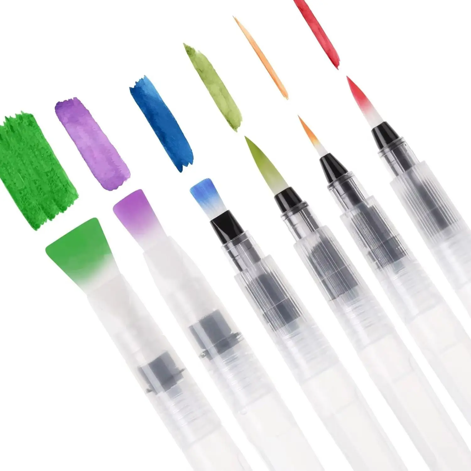 Refillable Water Brush Pens Set (6pcs) – 3 Round + 3 Flat Tips