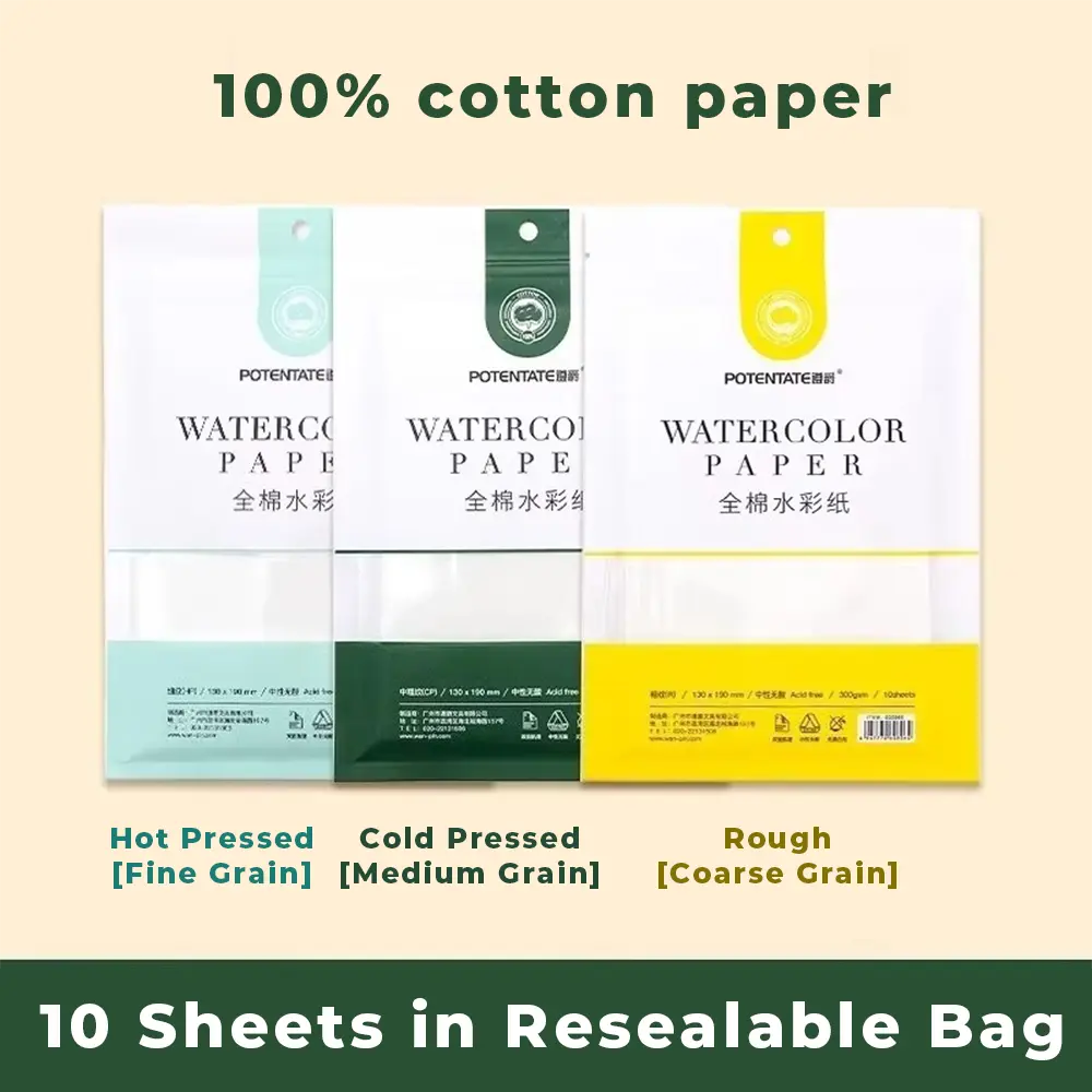 POTENTATE 300gsm 100% Cotton Watercolor Paper (Rough) – with Zip Lock Bag