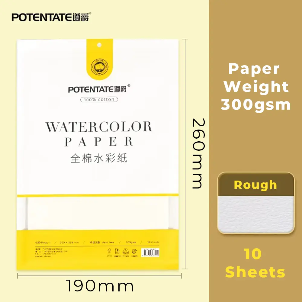 POTENTATE 300gsm 100% Cotton Watercolor Paper (Rough) – with Zip Lock Bag - Image 6